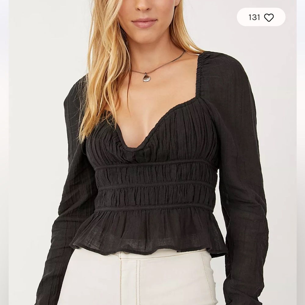 NEW Free‎ People Chloe Top Sweetheart Neckline Crinkle Cotton Black Sz XS NWT